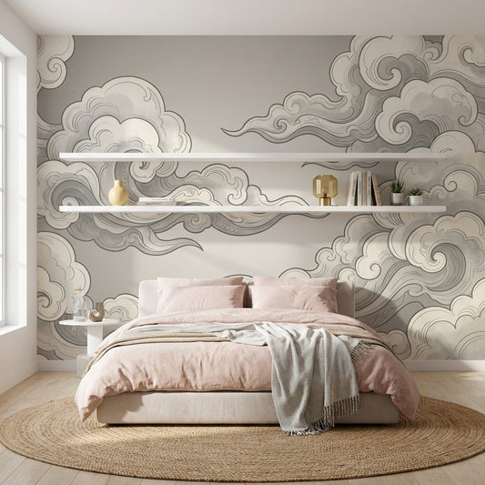 Chinoiserie Wallpaper Cloud Gray Removable Wall Decor