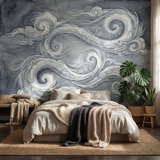 Abstract Wallpaper Swirls Gray Wall Mural