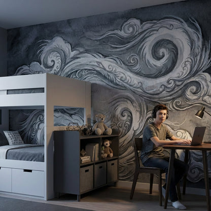 Abstract Wallpaper Swirls Gray Wall Mural