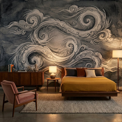Abstract Wallpaper Swirls Gray Wall Mural