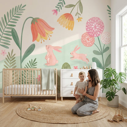 Rabbits Wallpaper Pastel Abstract Wall Mural