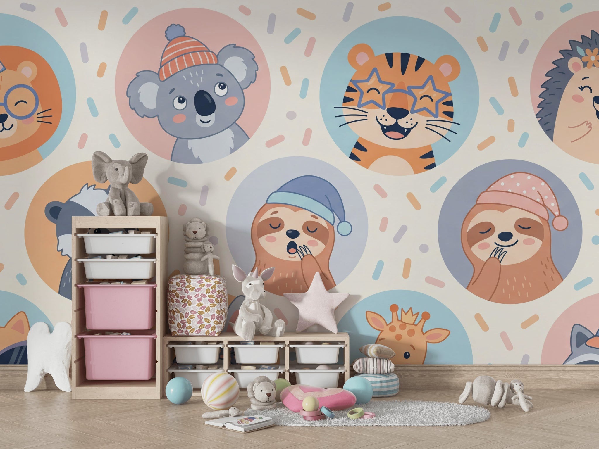 Cartoon Animals Wallpaper Playful Whimsical Wall Decor