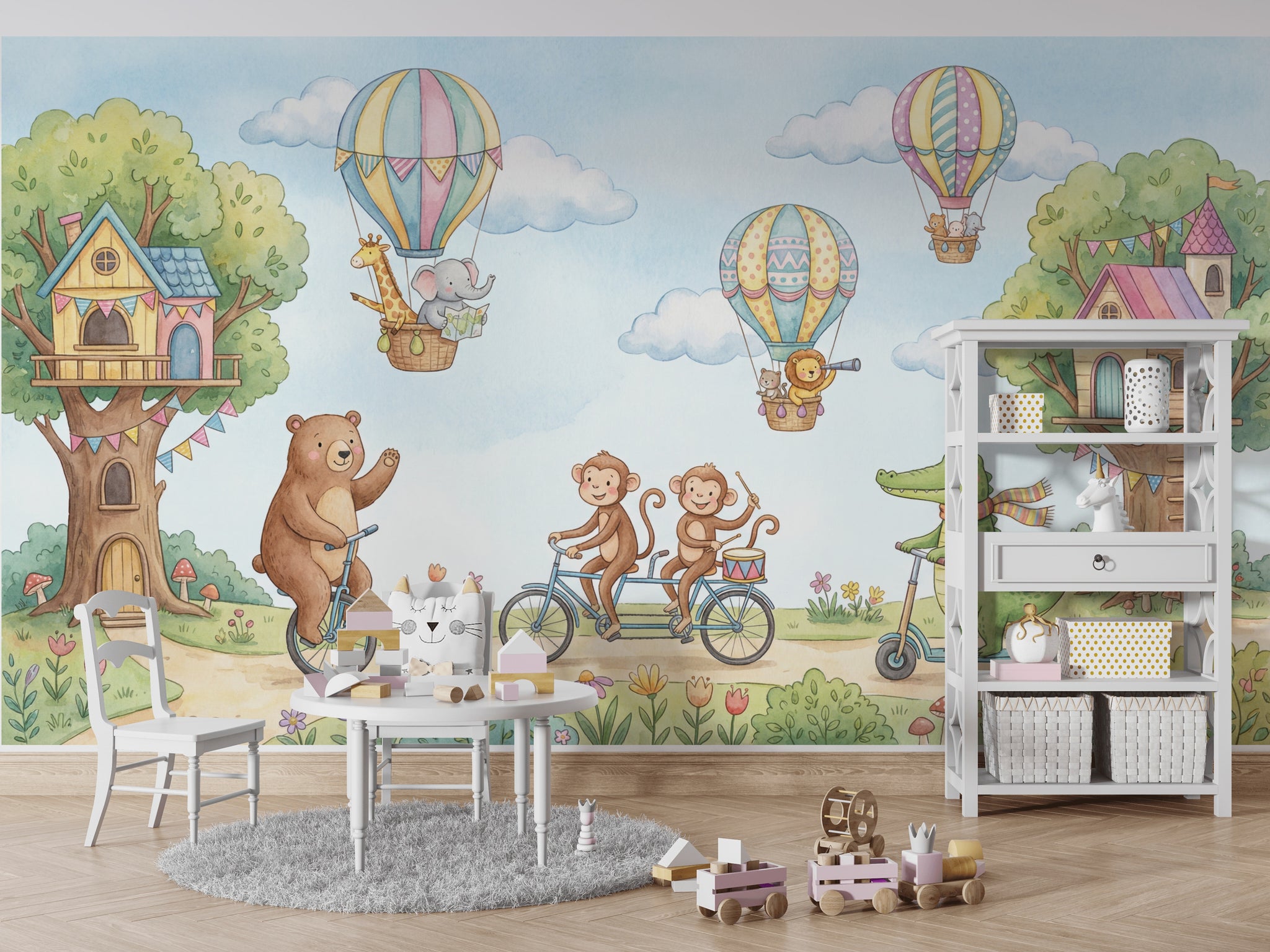 Whimsical Wallpaper Animals Treehouse Wall Mural