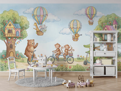 Whimsical Wallpaper Animals Treehouse Wall Mural