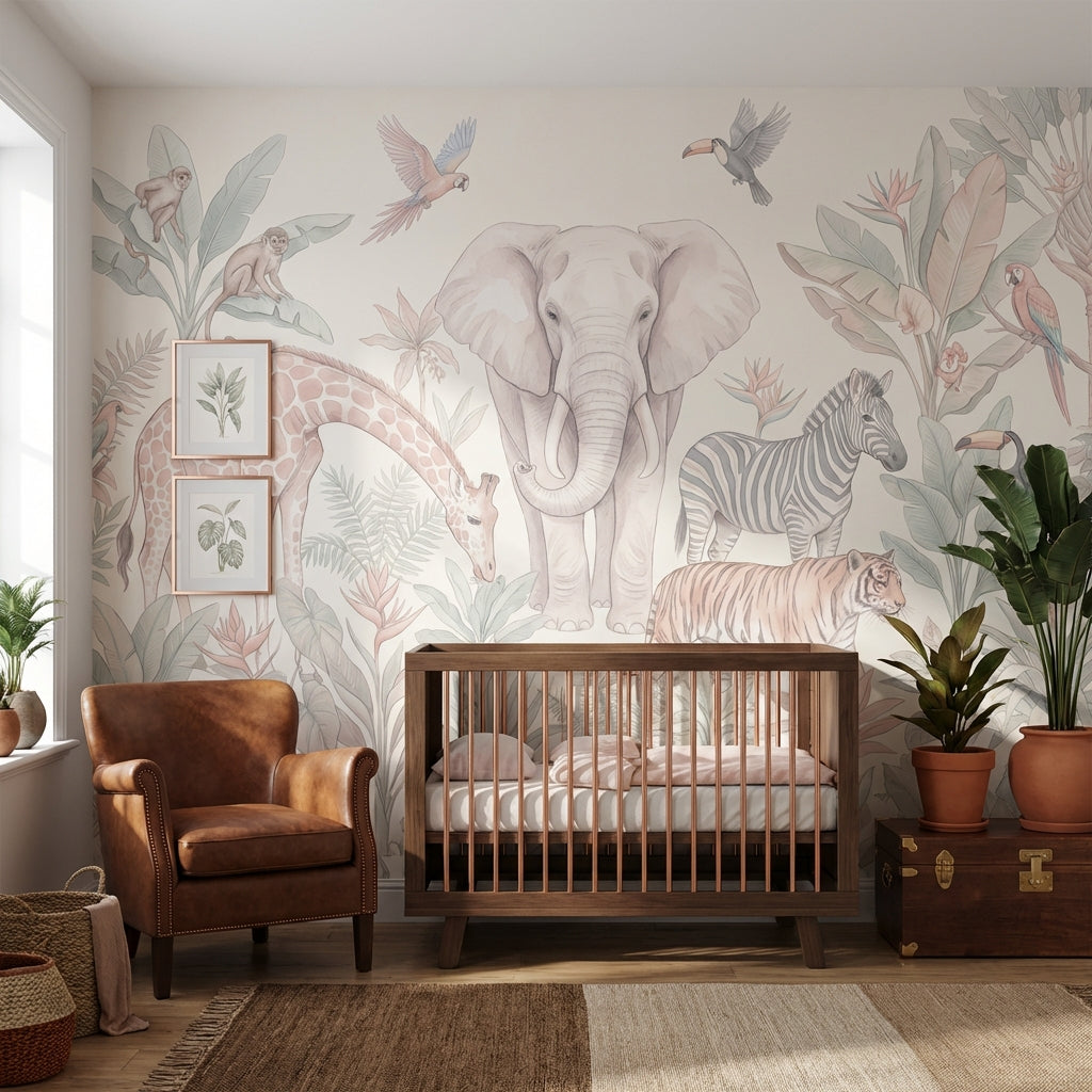 Wildlife Wallpaper Tropical Pastel Wall Mural