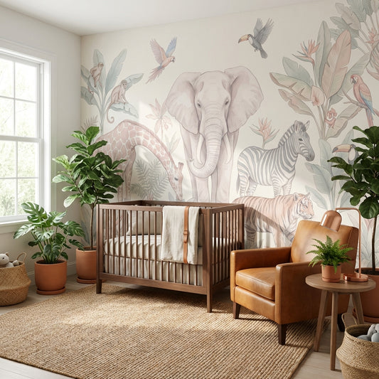 Wildlife Wallpaper Tropical Pastel Wall Mural