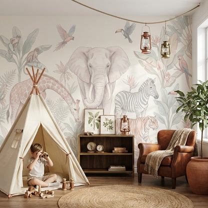 Wildlife Wallpaper Tropical Pastel Wall Mural