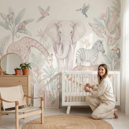 Wildlife Wallpaper Tropical Pastel Wall Mural