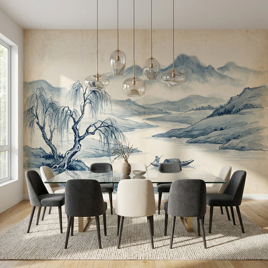 Serene Willow Wallpaper Traditional Landscape Wall Mural
