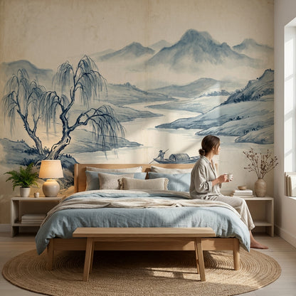 Serene Willow Wallpaper Traditional Landscape Wall Mural