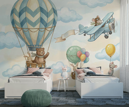 Hot Air Balloon Wallpaper Animal Kids Wall Mural
