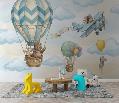 Hot Air Balloon Wallpaper Animal Kids Wall Mural
