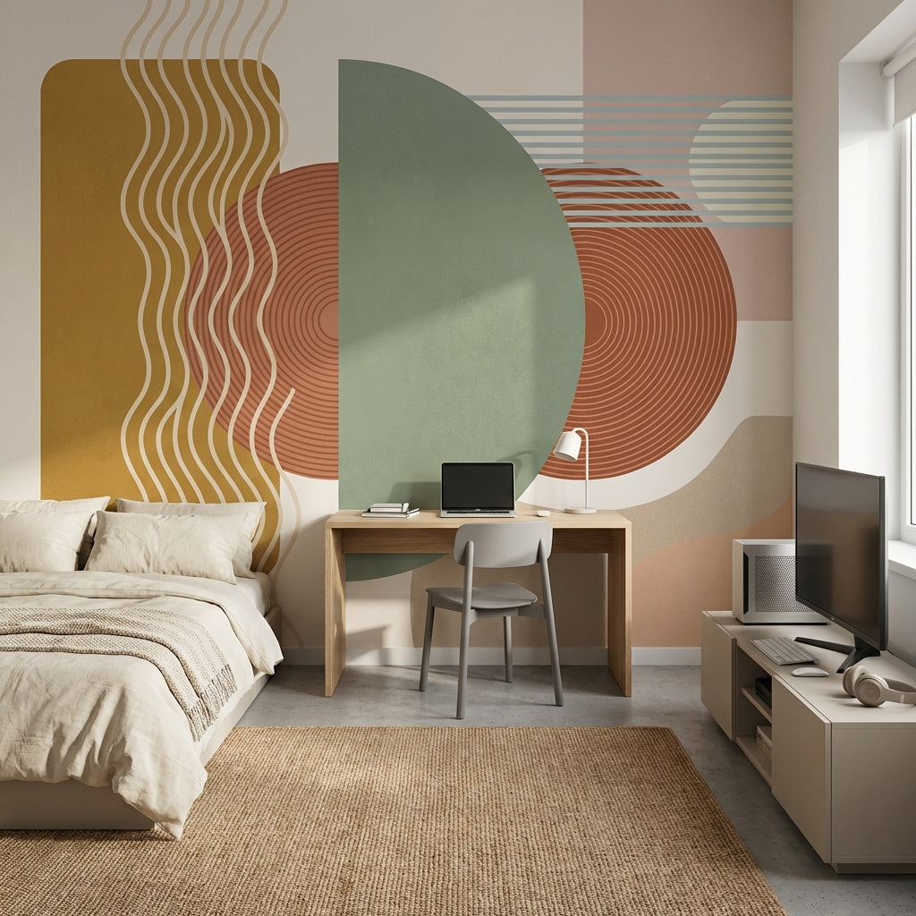 Muted Green Wallpaper Geometric Modern Wall Mural