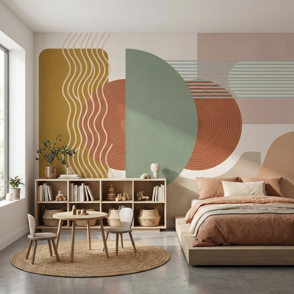 Muted Green Wallpaper Geometric Modern Wall Mural