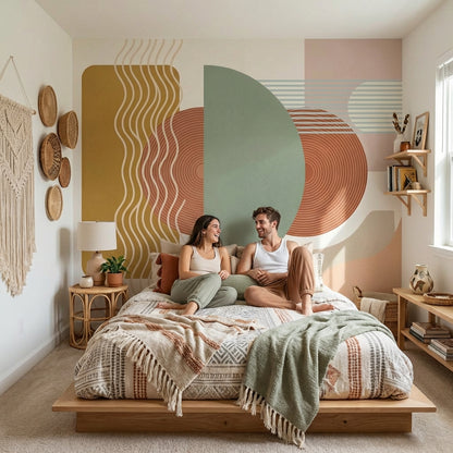 Muted Green Wallpaper Geometric Modern Wall Mural