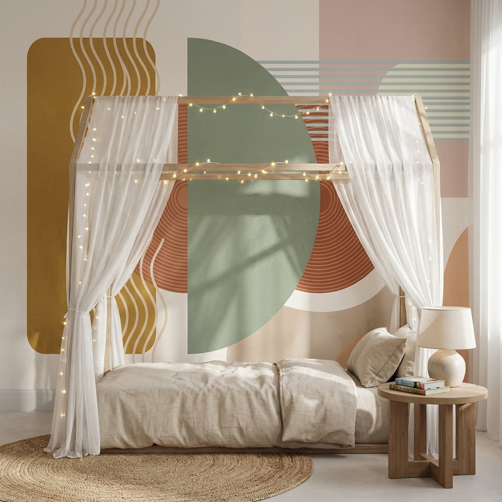 Muted Green Wallpaper Geometric Modern Wall Mural