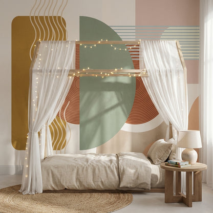Muted Green Wallpaper Geometric Modern Wall Mural
