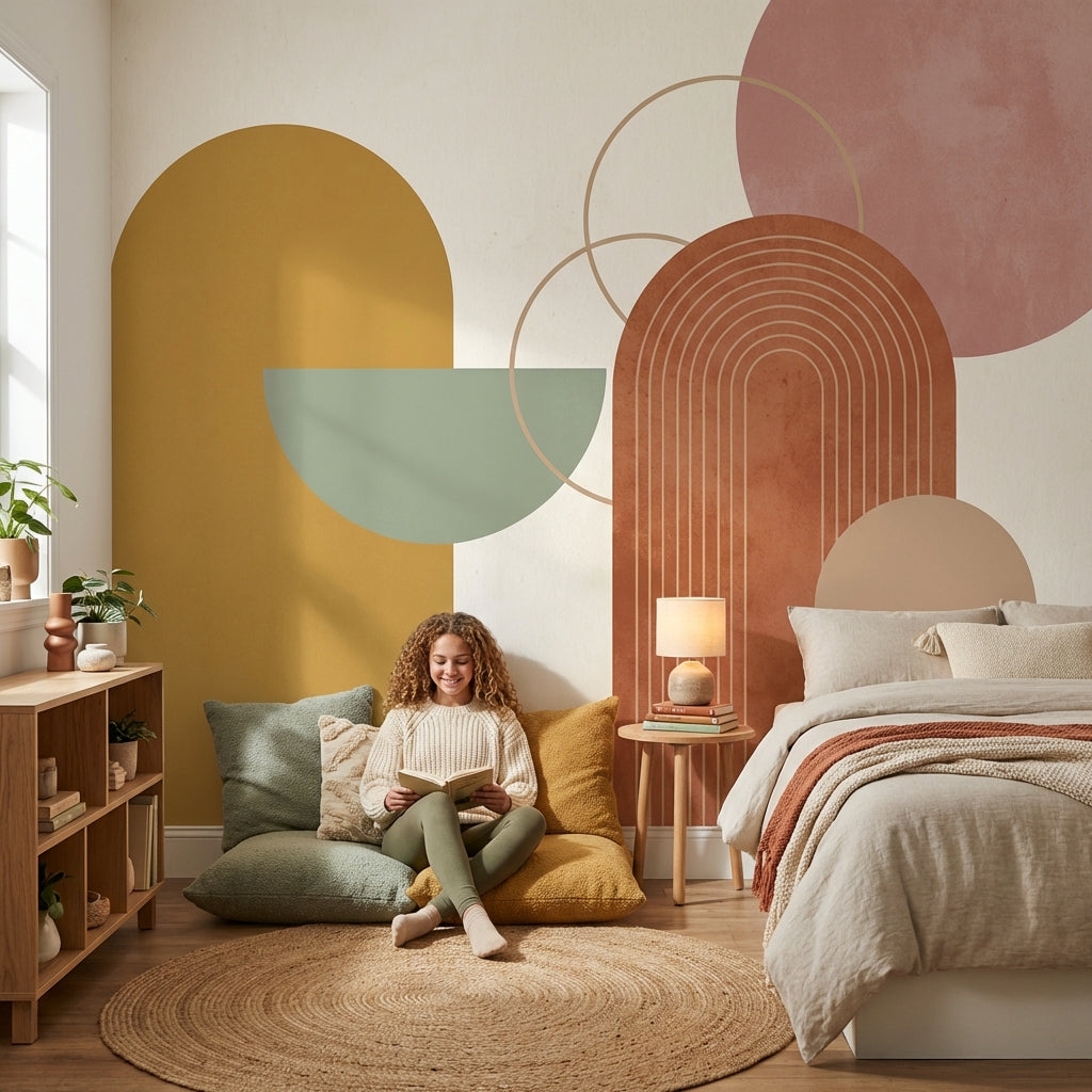 Muted Green Wallpaper Mid-Century Modern Wall Mural
