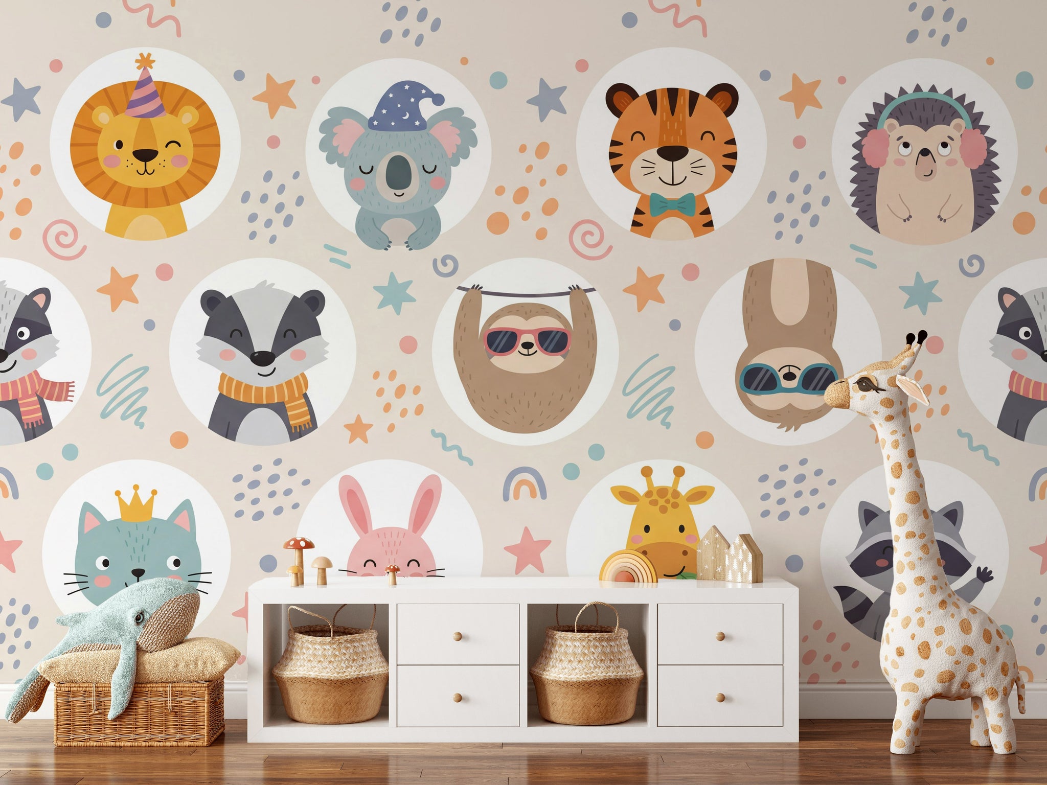Cartoon Animals Wallpaper Playful Whimsical Wall Mural