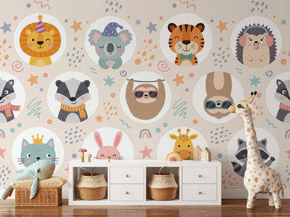 Cartoon Animals Wallpaper Playful Whimsical Wall Mural