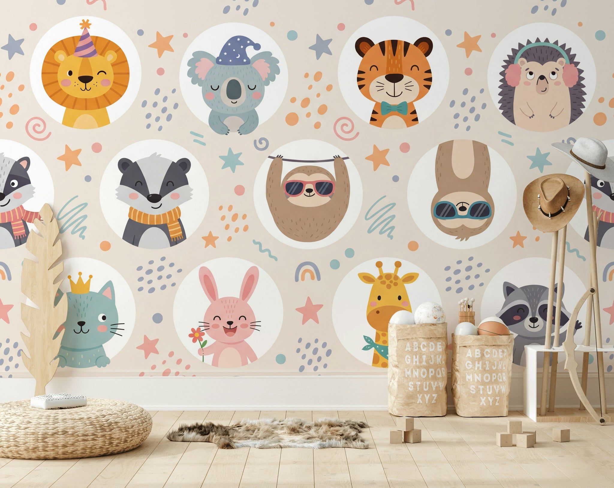 Cartoon Animals Wallpaper Playful Whimsical Wall Mural