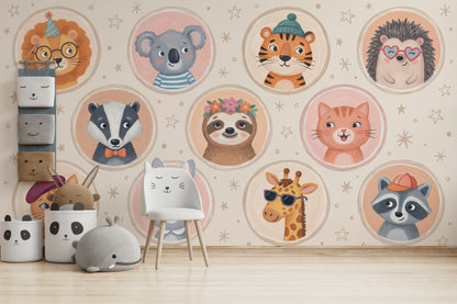 Whimsical Animal Wallpaper Cartoon Playful Wall Mural