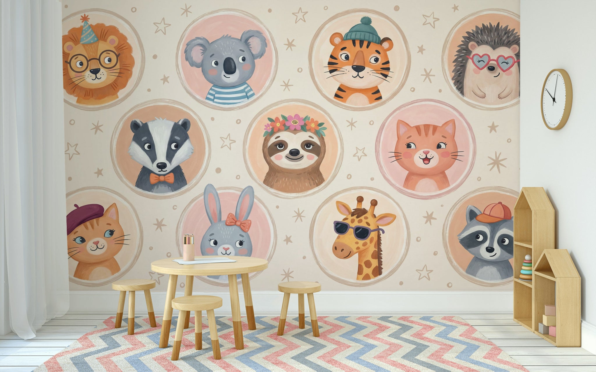 Whimsical Animal Wallpaper Cartoon Playful Wall Mural