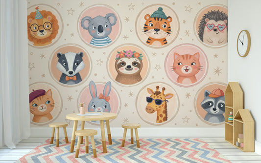 Whimsical Animal Wallpaper Cartoon Playful Wall Mural