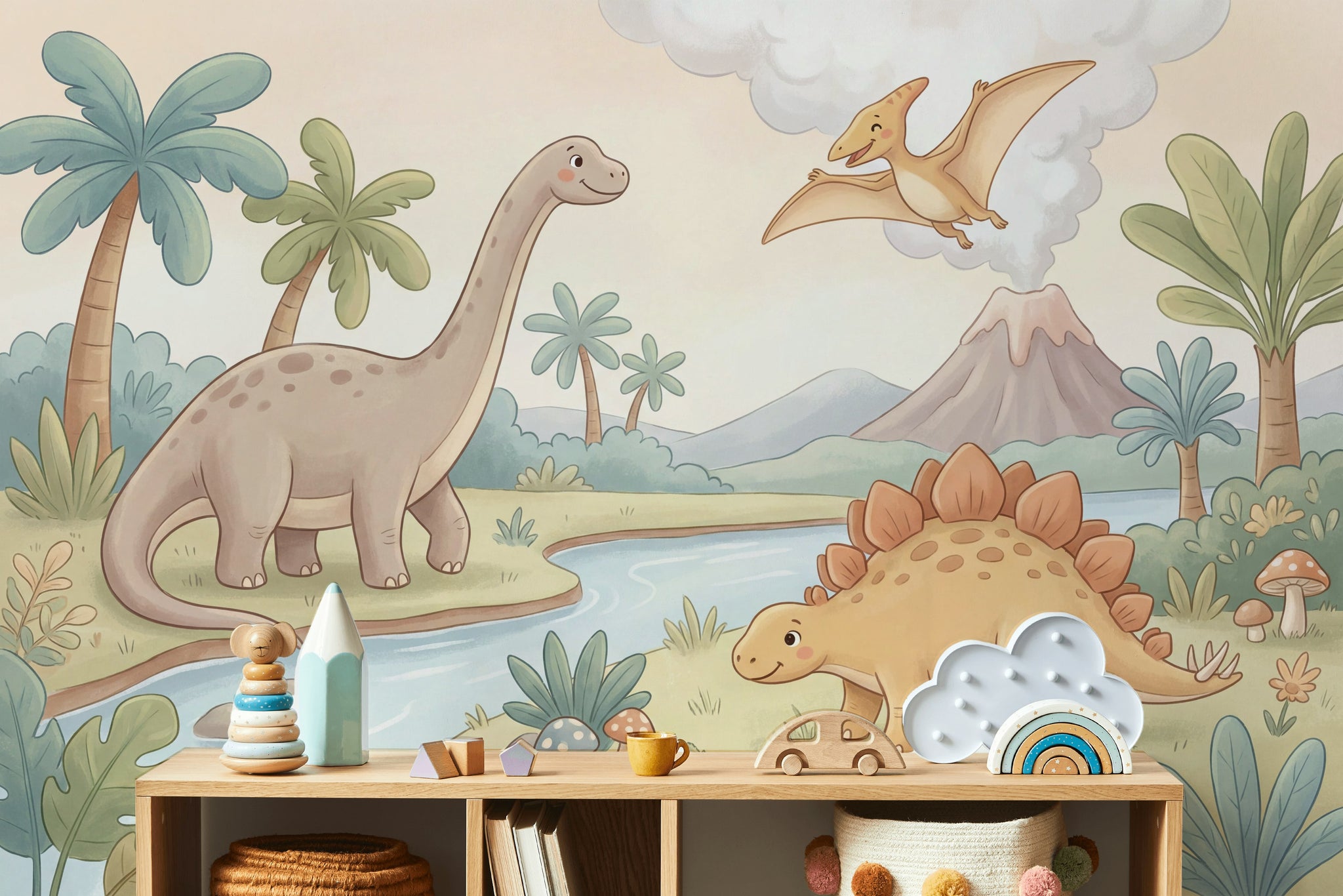 Dinosaurs Wallpaper Prehistoric Cartoon Wall Mural