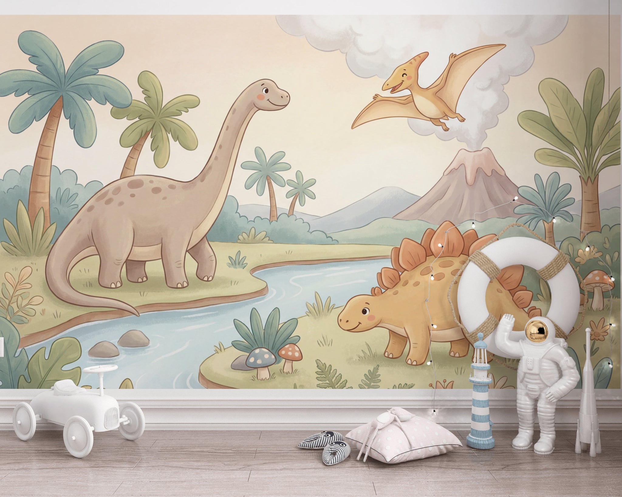 Dinosaurs Wallpaper Prehistoric Cartoon Wall Mural