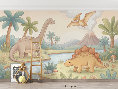 Dinosaurs Wallpaper Prehistoric Cartoon Wall Mural