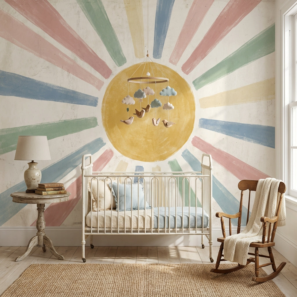 Sun Wallpaper Geometric Radiating Wall Mural