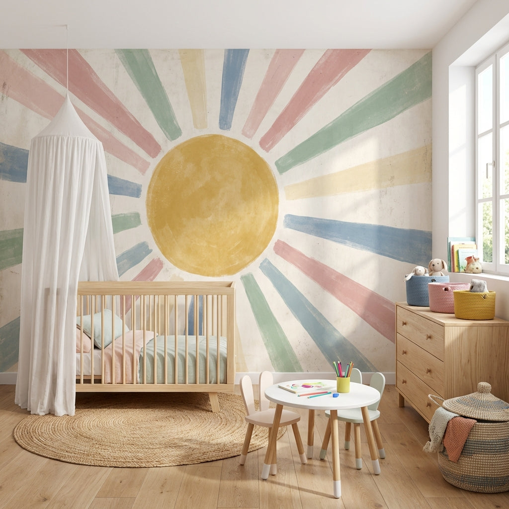 Sun Wallpaper Geometric Radiating Wall Mural