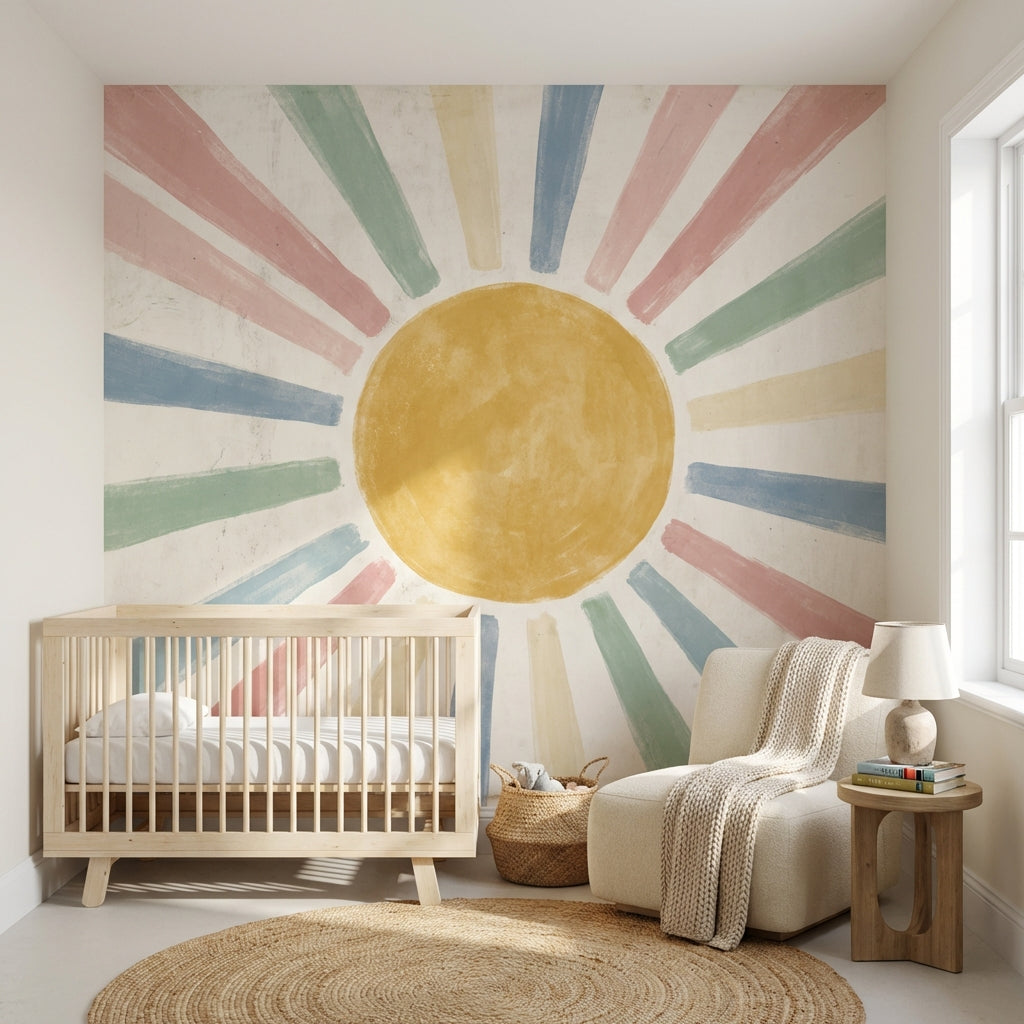 Sun Wallpaper Geometric Radiating Wall Mural
