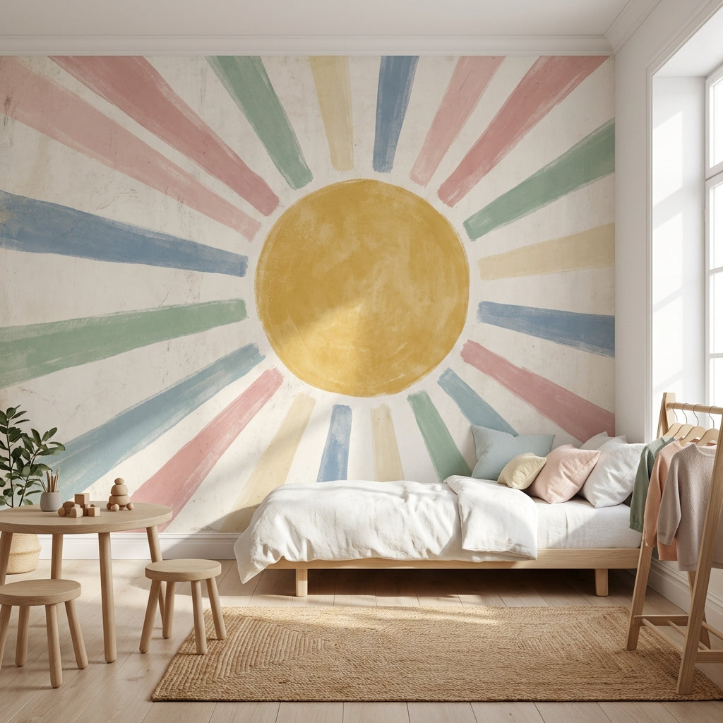 Sun Wallpaper Geometric Radiating Wall Mural