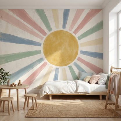 Sun Wallpaper Geometric Radiating Wall Mural