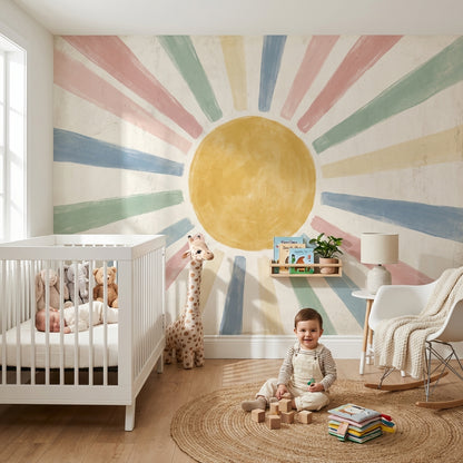 Sun Wallpaper Geometric Radiating Wall Mural