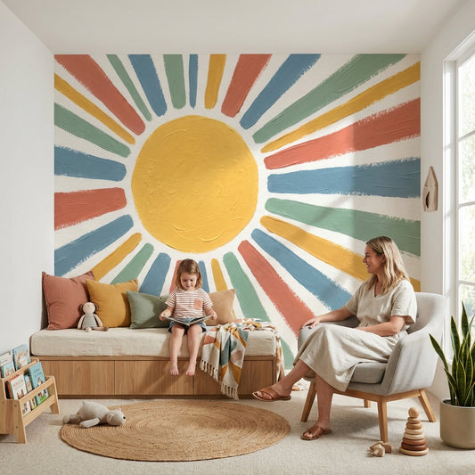 White Background Wallpaper Sun Modern Wall Decor