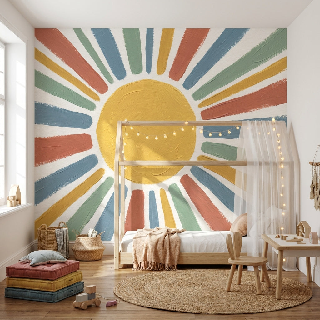White Background Wallpaper Sun Modern Wall Decor