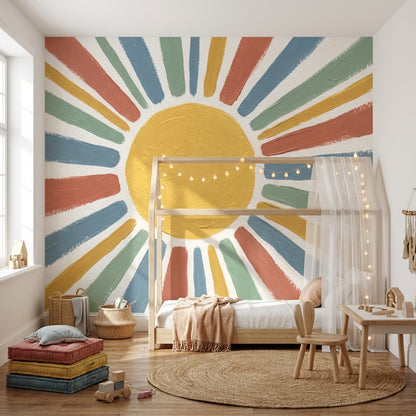 White Background Wallpaper Sun Modern Wall Decor