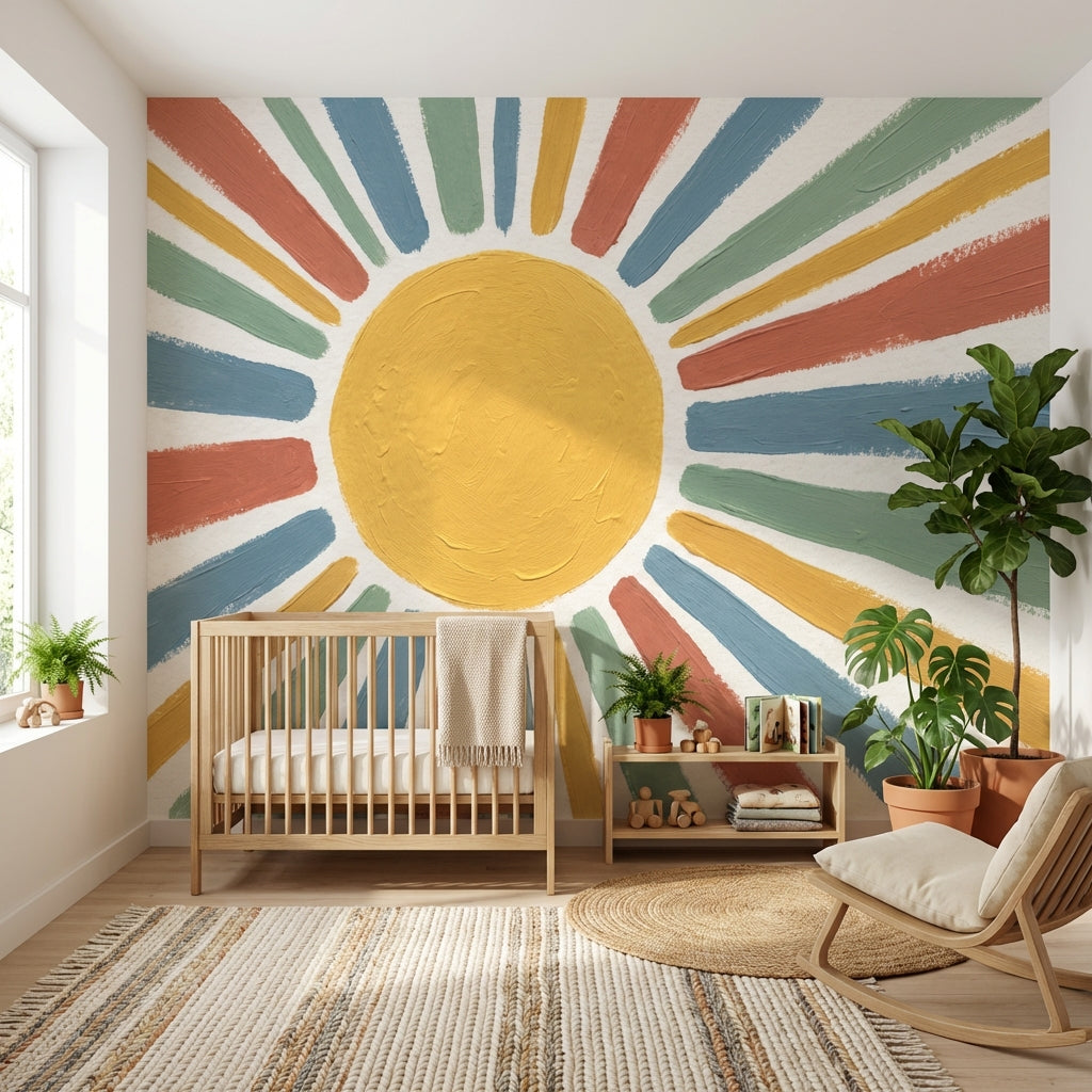 White Background Wallpaper Sun Modern Wall Decor