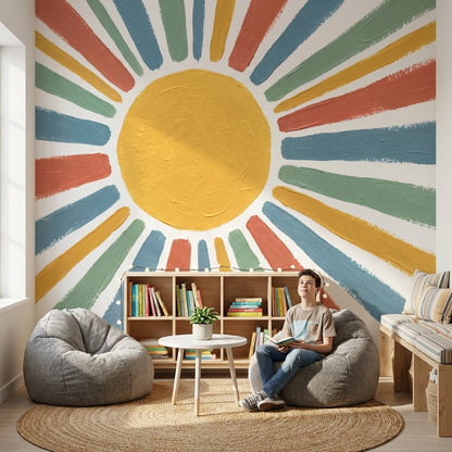 White Background Wallpaper Sun Modern Wall Decor