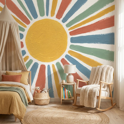 White Background Wallpaper Sun Modern Wall Decor