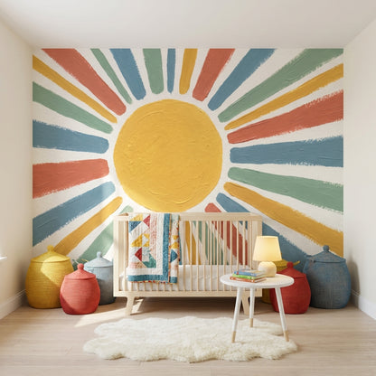 White Background Wallpaper Sun Modern Wall Decor