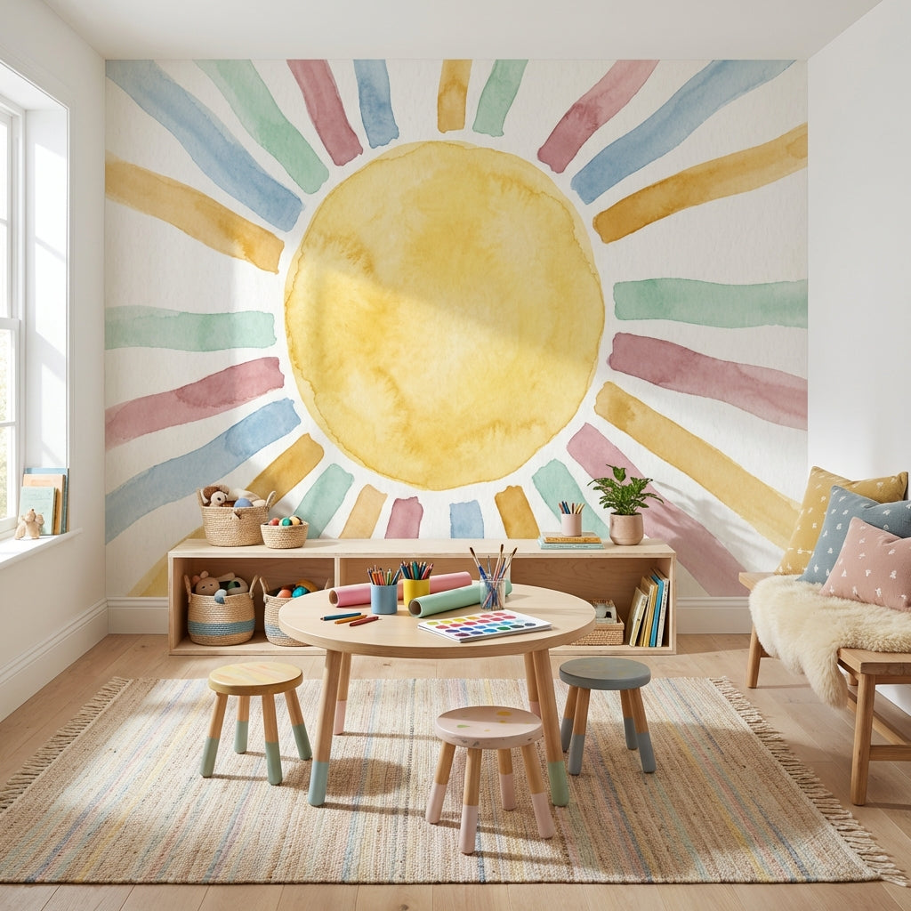 Sun Wallpaper Abstract Geometric Wall Mural