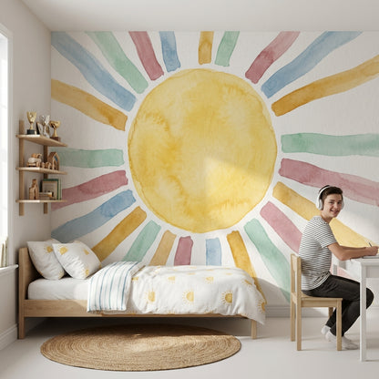 Sun Wallpaper Abstract Geometric Wall Mural