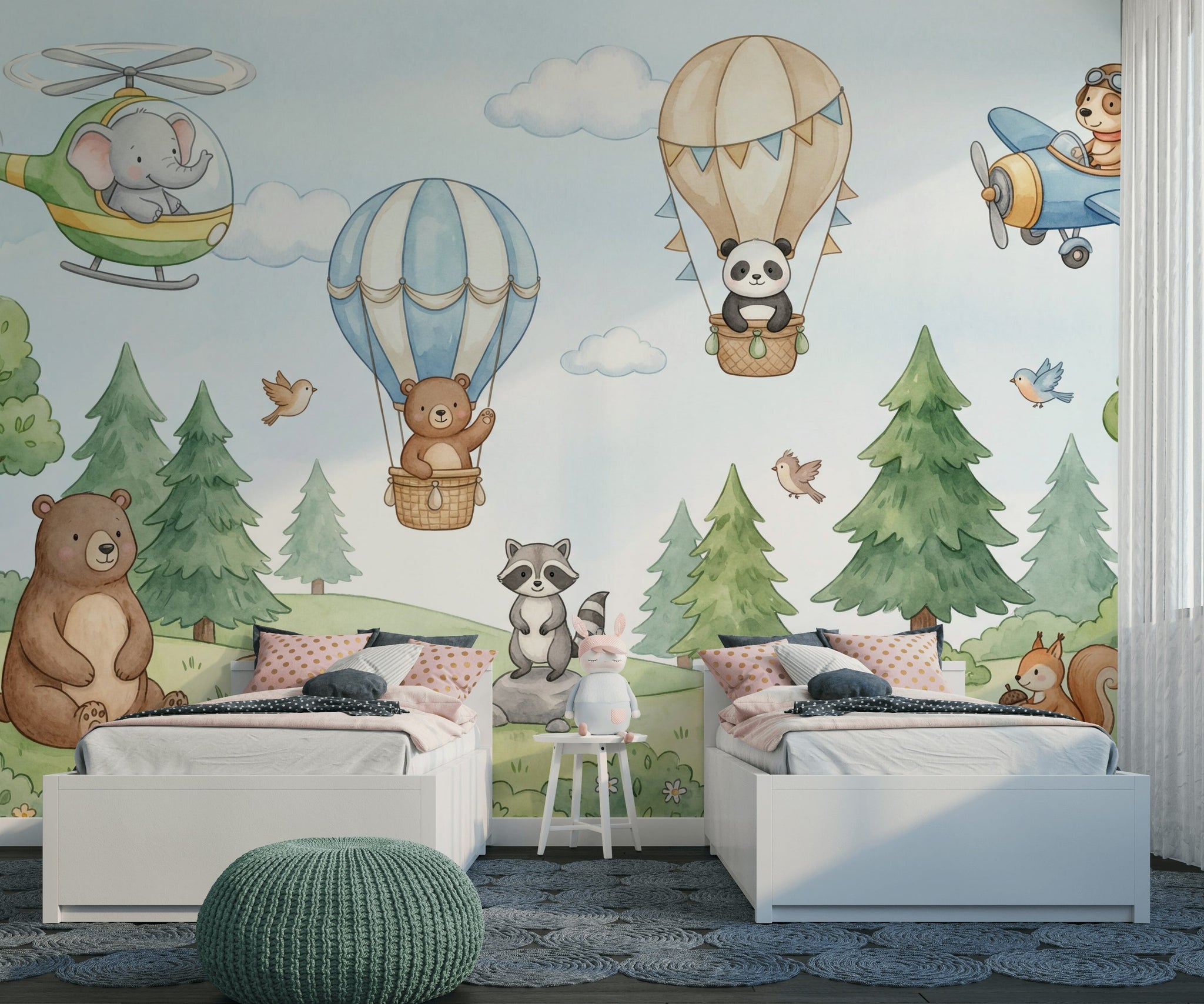Whimsical Forest Wallpaper Animals Balloon Removable Wall Decor