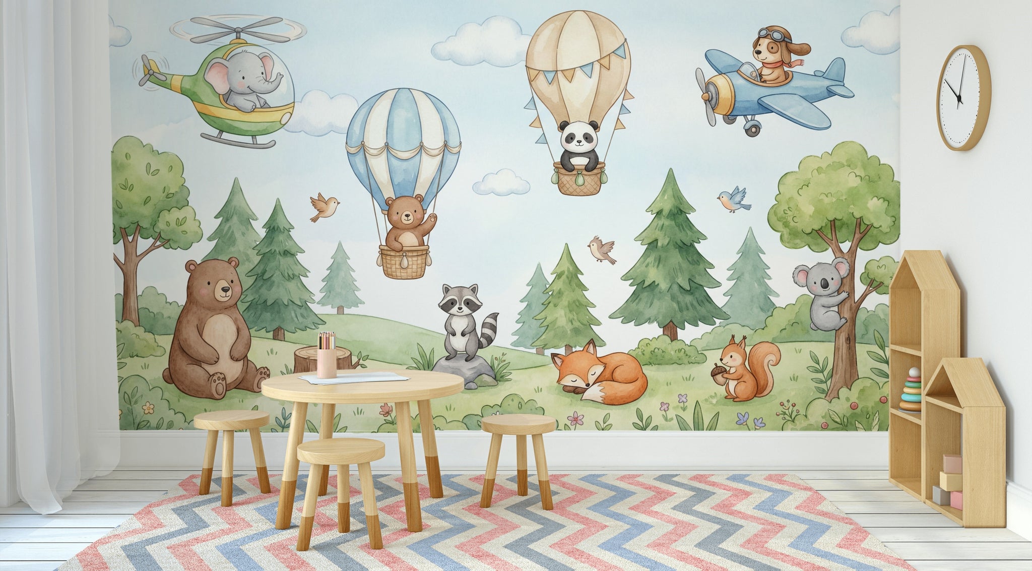 Whimsical Forest Wallpaper Animals Balloon Removable Wall Decor
