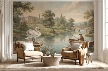 Landscape Wallpaper Swan Vintage Wall Mural