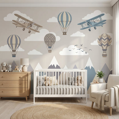 Airplanes Wallpaper Hot Air Balloons Mountains Wall Mural